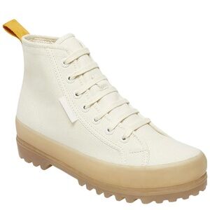 Superga 2341 Cotu Tape Cream & Yellow High-Top Sneakers Size 37